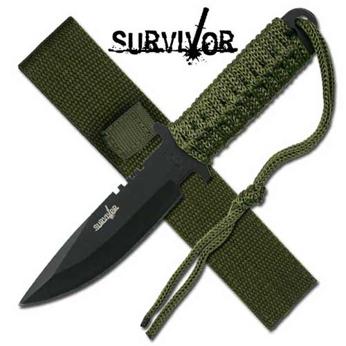 Survivor Etch Military Survival Knife with Army Green Sheath/Strap