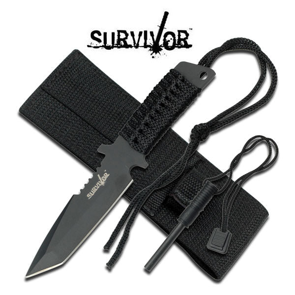 7 Inch Fixed Blade Survival Knife With Fire Starter and Sheath