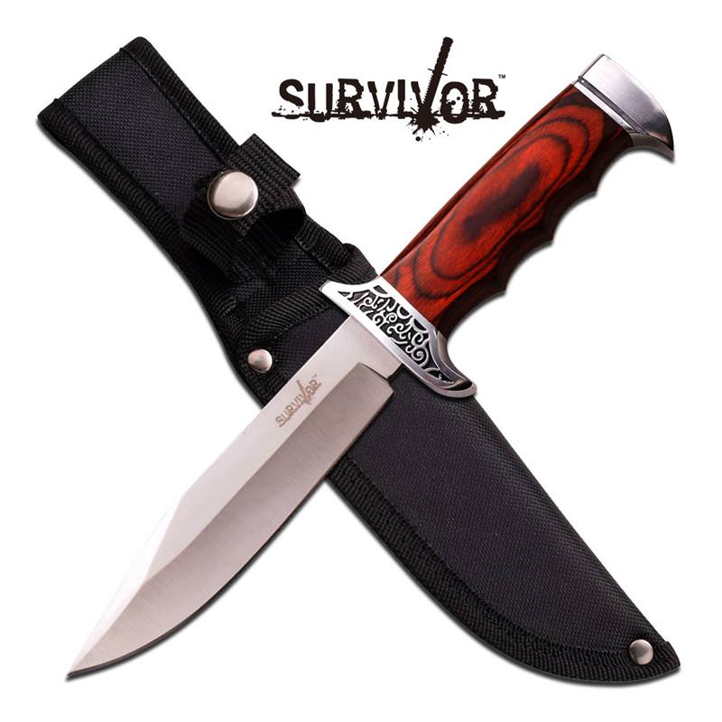Survival Brown Wood Handle Straight FIXED Blade Hunting Bowie Knife