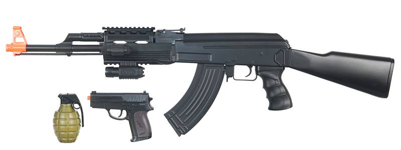 AK47B FPS-200 Electric Assault Rifle with P618 FPS-120 Spring Pistol Airsoft Gun Kit