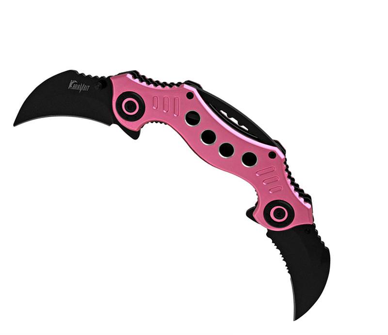 Double Trouble Dual Blade Karambit Assisted Open Knife - Pink