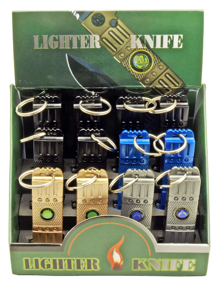 12 Pcs Lighter Mini Auto Knife Set in Display Box Armed Forces