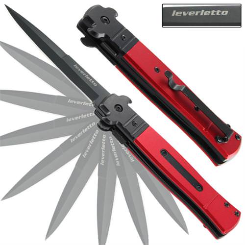 Italian Stiletto Style Knife Spring Assisted Opening - Red