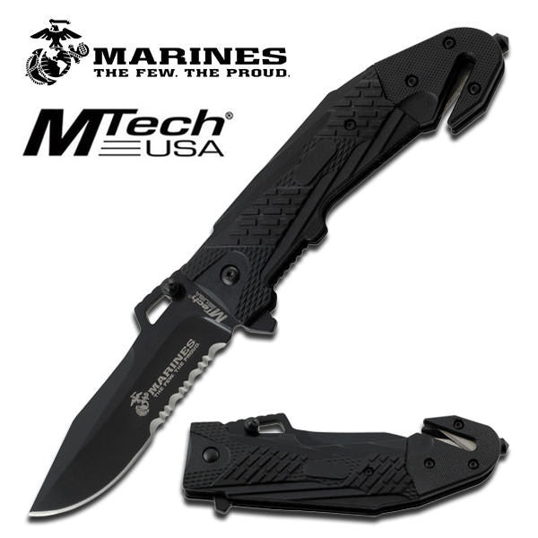 MTech USA US Marines All Black Spring Assisted Knife