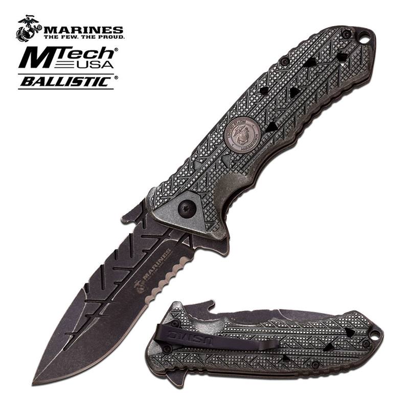 MTech USA US Marines The Few The Proud Spring Assisted Knife Grey Handle