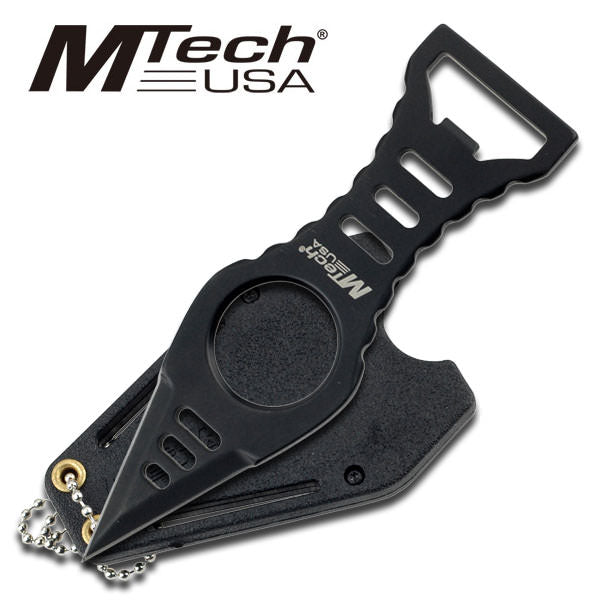 4.45" Black Bottle Opener Neck Knife with Kydex Sheath and Clip