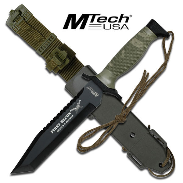 First Recon Black Tanto Blade Camo Handle Tactical Combat Knife 12"