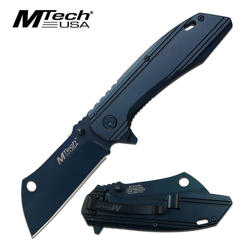 Mtech Blue Titanium Coated Cleaver Blade Spring Assisted Folding Knife