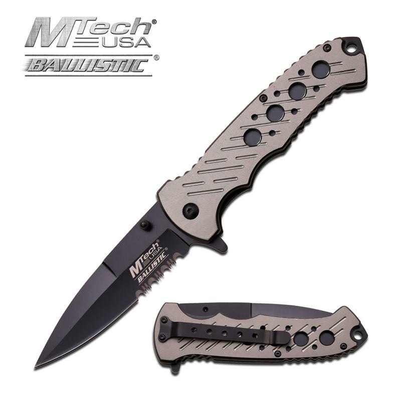 5" Gray Black Serrated Stiletto Blade Spring Assisted Knife