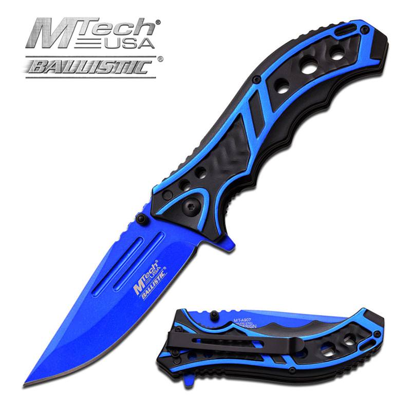 Spring Assisted Folding Pocket Knife EDC Tactical Black Blue Blade