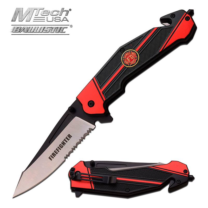 Fire Fighter Two-Tone Blade Tactical Spring Assist Serrated Rescue Knife