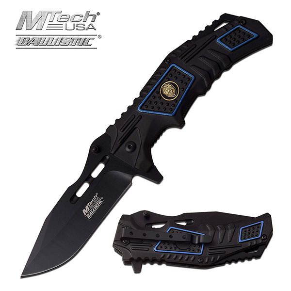 Police Department Madallion Mounted Black Tactical Spring Assisted Folding Knife