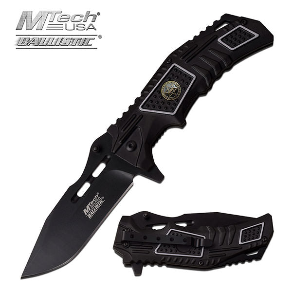 3.7" Blade Sheriff Badge Black Tactical Spring Assist Knife