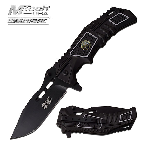 3.7" Blade Sheriff Badge Black Tactical Spring Assist Knife