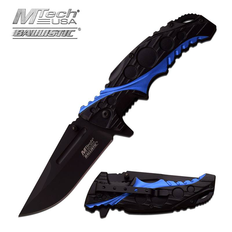 Black Blue 2 Tone Handle Spring Assisted Opening Knife