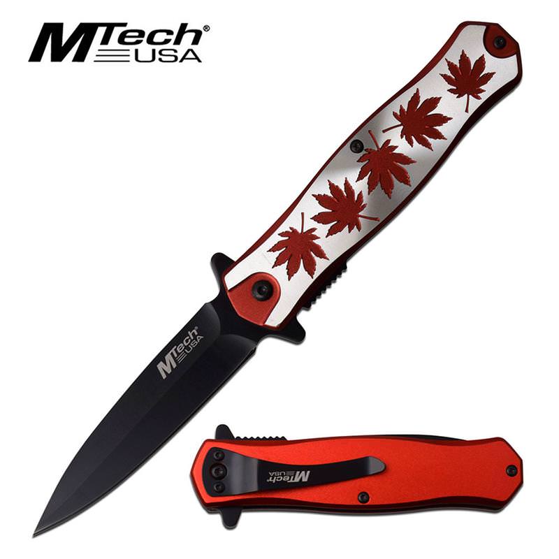 Stiletto Blade Red Marijuana Cannabis Spring Assisted Knife