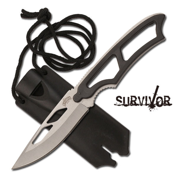 Survivor Full Tang Tactical Blade Neck Knife With Whistle On Sheath