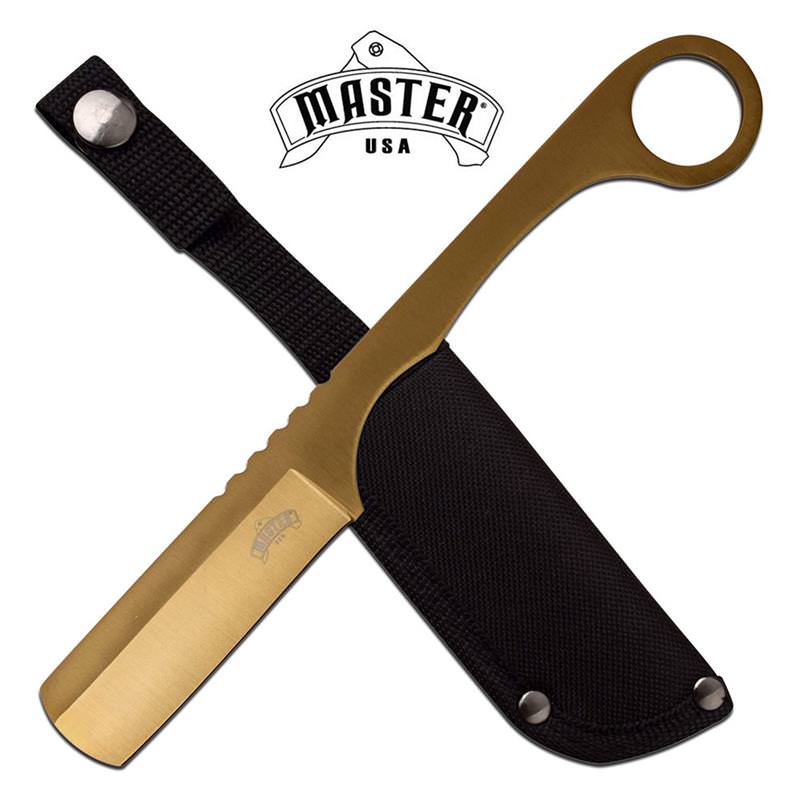 7.9" Overall Fixed-Blade Gold Full Tang Tactical Straight Razor Knife
