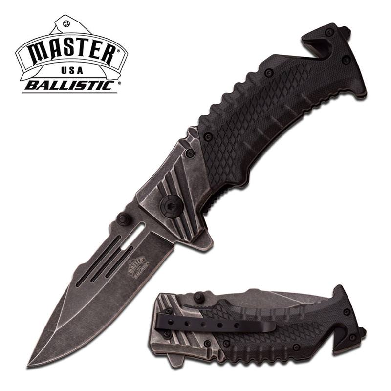 Ballistic Tactical Rescue Spring Assisted Knife Black Handle