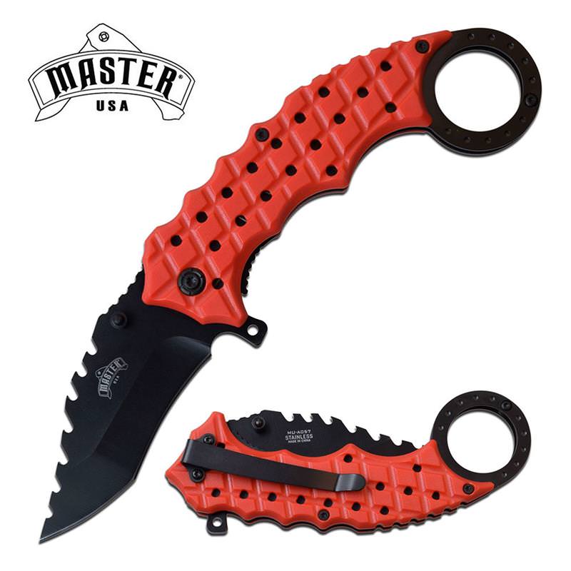 Red Karambit Reverse Sawblade Spring Assisted Folding Pocket Knife