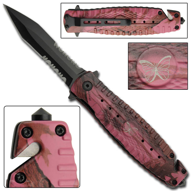 Magenta Mist Spring Assist Tactical Rescue Knife