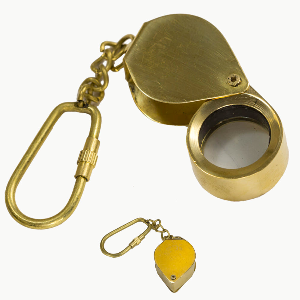 Folding Magnifying Glass Brass Keychain Nautical Key Ring