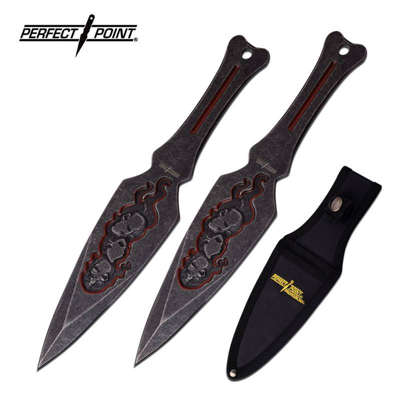 Professional 9" Black Red Skull Throwing Knife Knives 2 Pc Kunai Set