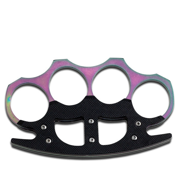 2.8mm Rainbow T-Plated Knuckle Black G10 Handle Both Sides Belt Buckle