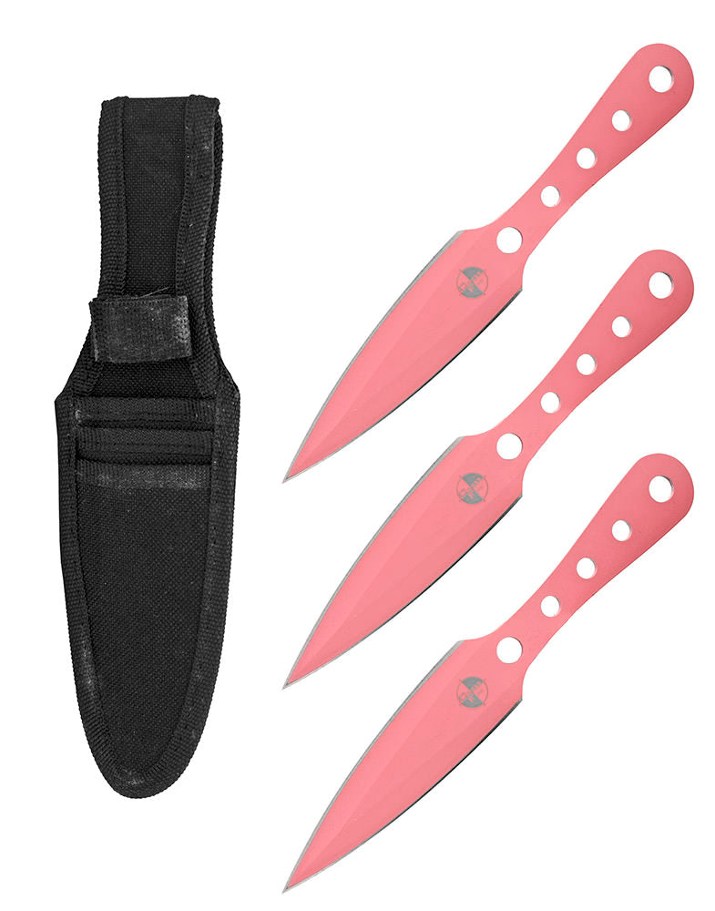 3 Pcs Pink Finish Tactical Throwing Knife Set 10 Inch Overall