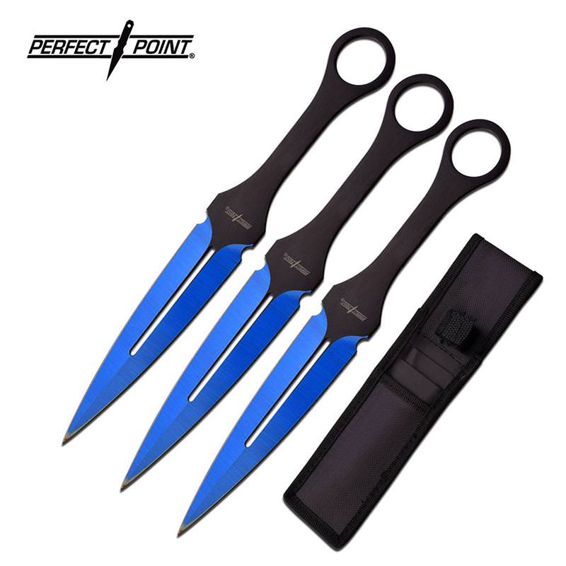 9" Blue Electro Plated Blades 3 Piece Throwing Knives Set Kunai Ninja