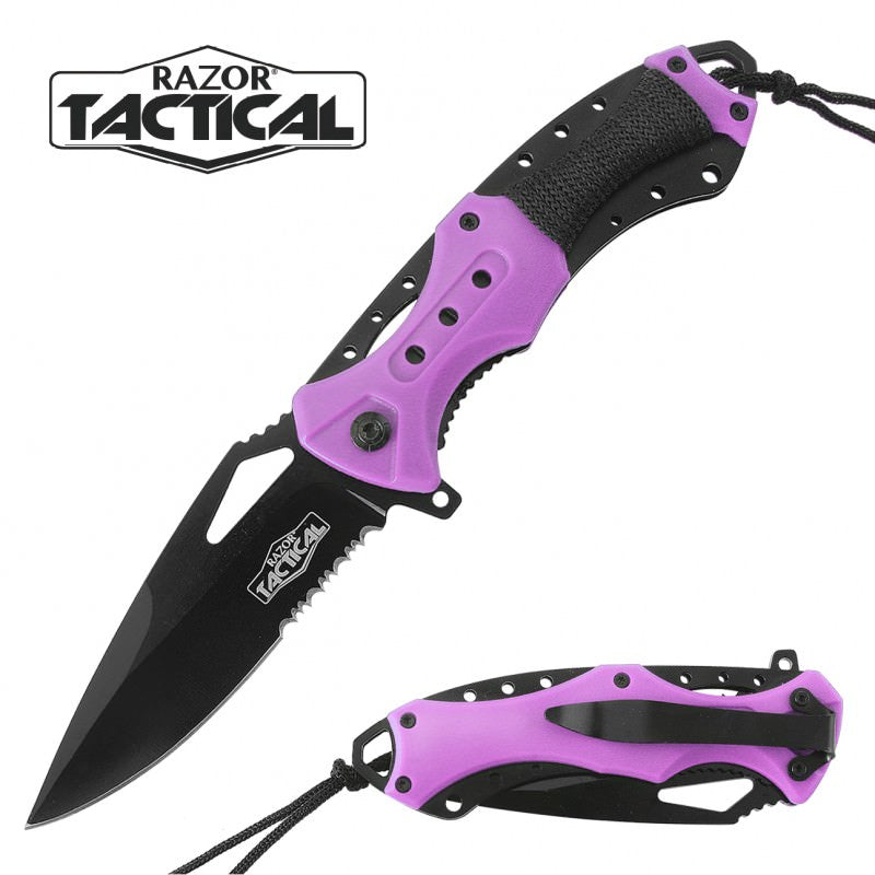 Spring Assist - 'Legal Auto Knife' - Military Fighter - Purple