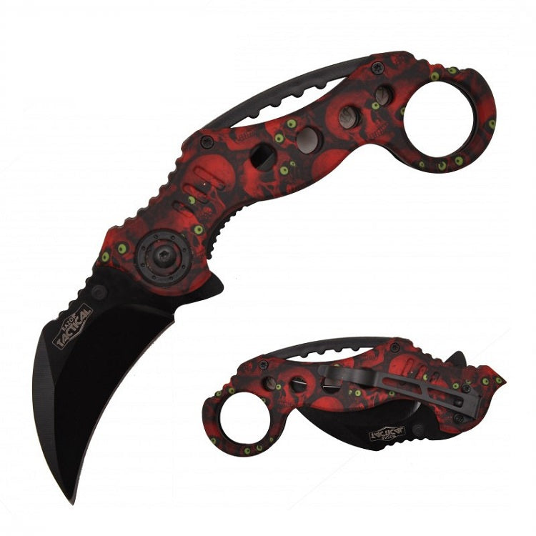 Spring Assist - 'Legal Automatic' Knife - Red Skull Camo Karambit Tactical