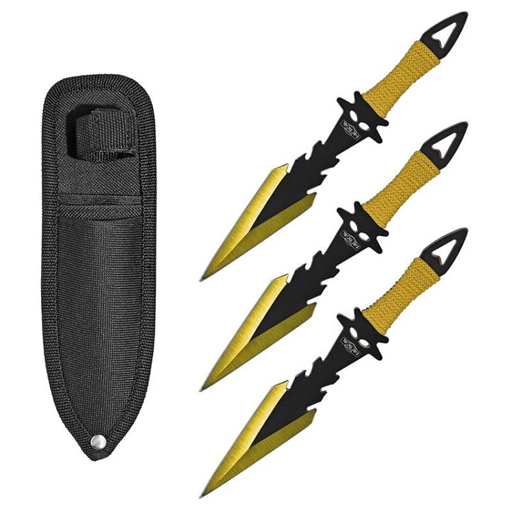 7.5 Inch Dagger Point Devils Night 3 PC Throwing Knives Set - Yellow