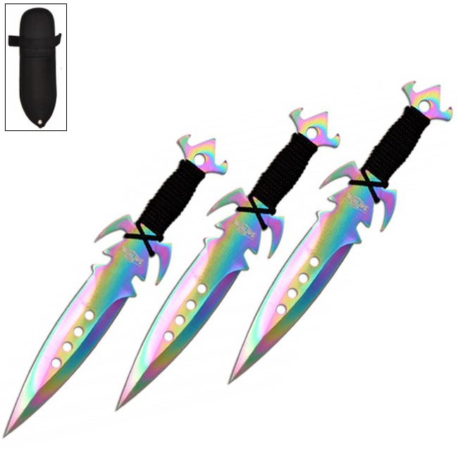 7.5 Inch Deadly Triad of Skulls Dagger Point 3 PC Throwing Knives Set Titanium