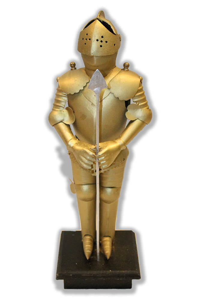 16" Tall Miniature Gold Finish Armor Bascinet Medieval Knight Suit Of Armour
