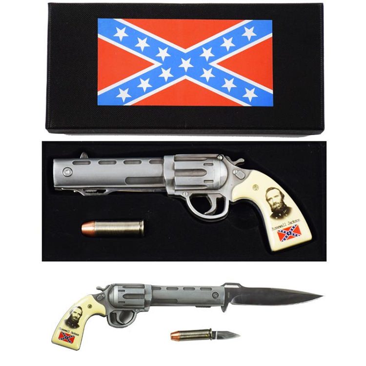 Stonewall Jackson Pistol Spring Assisted Gun Knife with Bullet Folding Knife Set