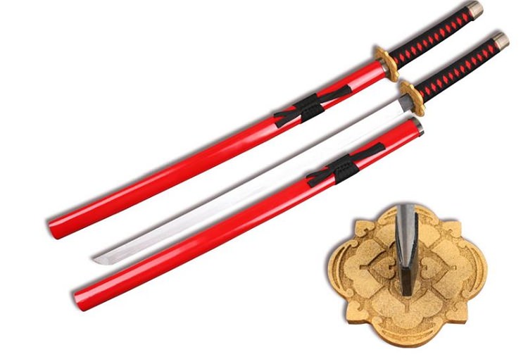 Red Wooden Samurai Katana Sword with Scabbard Cosplay Weapon