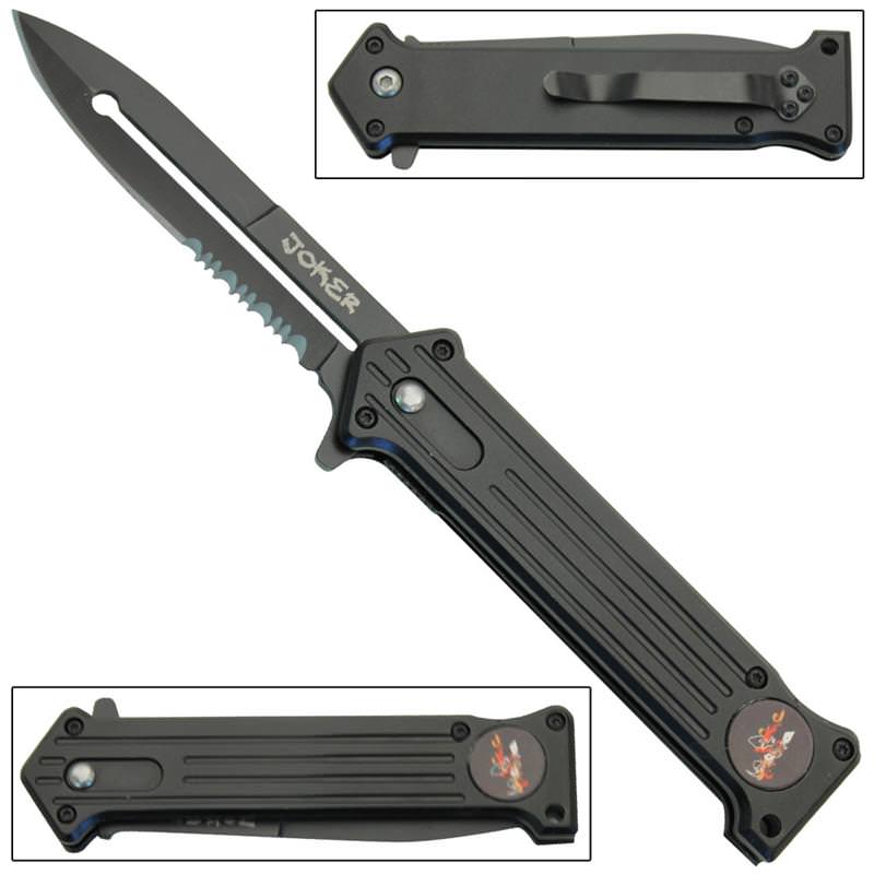 All Black Serrated Joker Spring Assist 'Legal Automatic' Knife