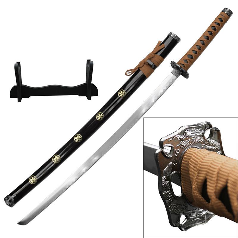 Brown Dragon Sakura Samurai Sword With Stand