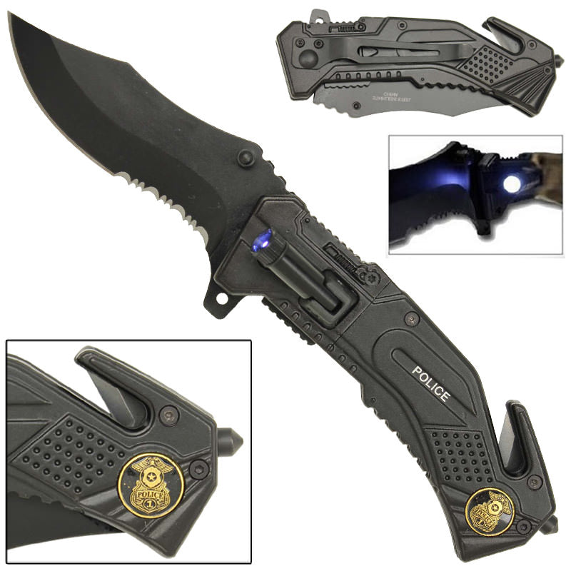 Spring Assist LED Police Tactical Rescue Assisted Knife