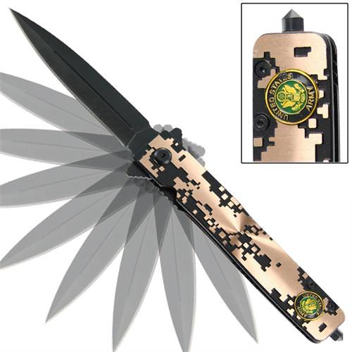 US Army Stiletto Style Spring Assist Knife - Glas Breaker