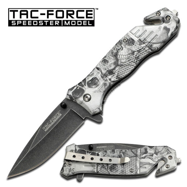 Spring Assist Knife - Rescue Window Breaker - White Skull Camo