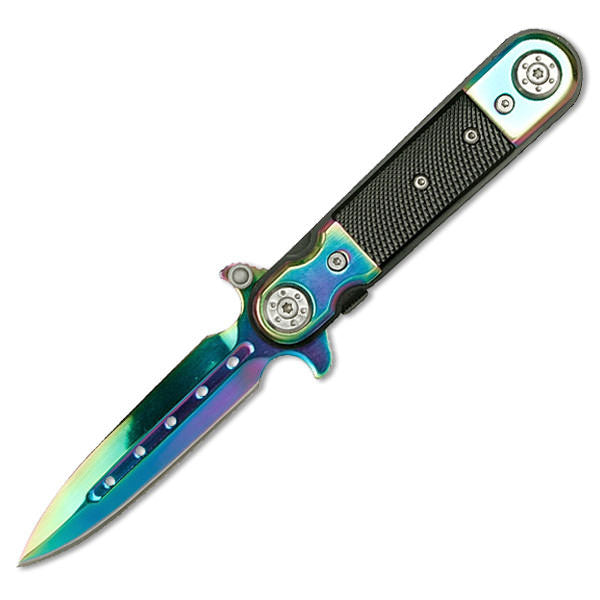 4" Closed Rainbow Tactical Stiletto Assisted Opening Knife G-10 Handle