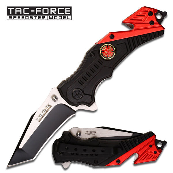Firefighter Tanto Blade Spring-Assisted Rescue Folding Knife with Glass Break