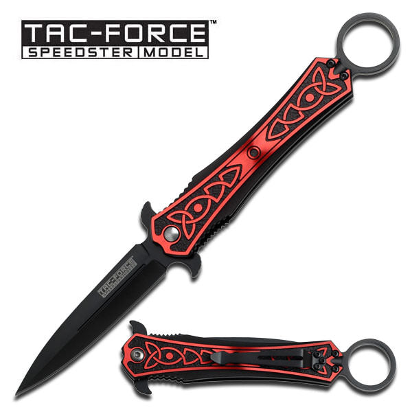 Celtic Snapshot Stiletto Style Spring Assisted Knife Red/Black Aluminum Handle