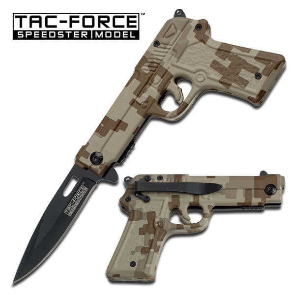 Fully Loaded Spring Assist Pistol Folding Knife - Desert Camo