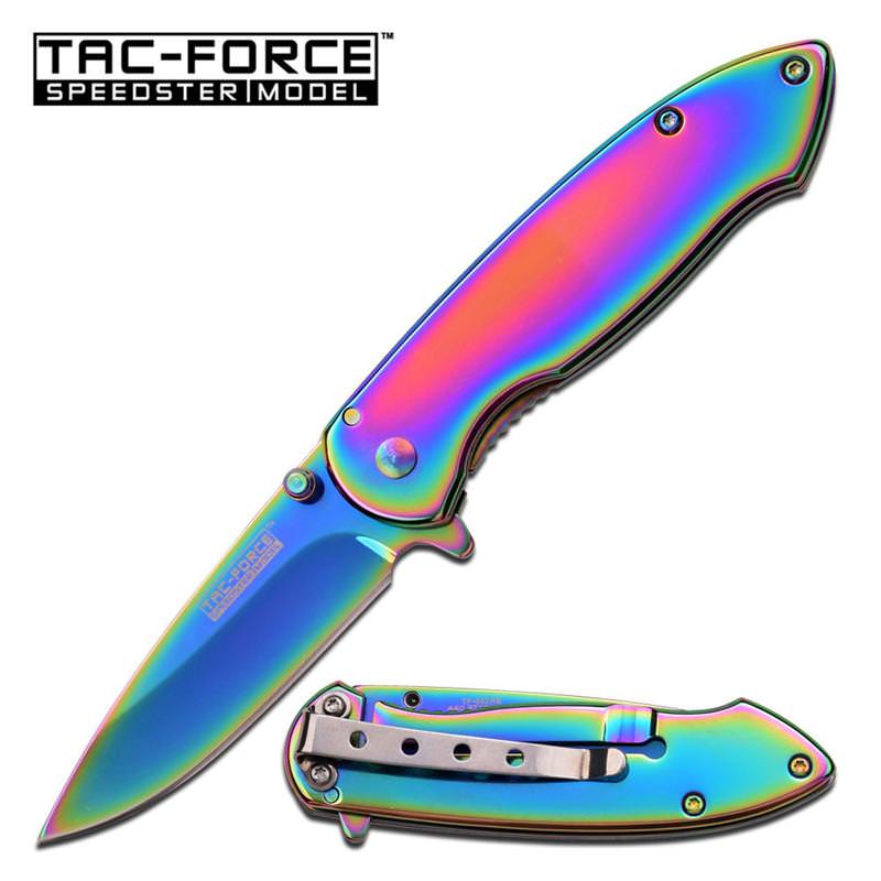 Folding Pocket Knife Assisted Open Rainbow Titanium 3 Inch Blade