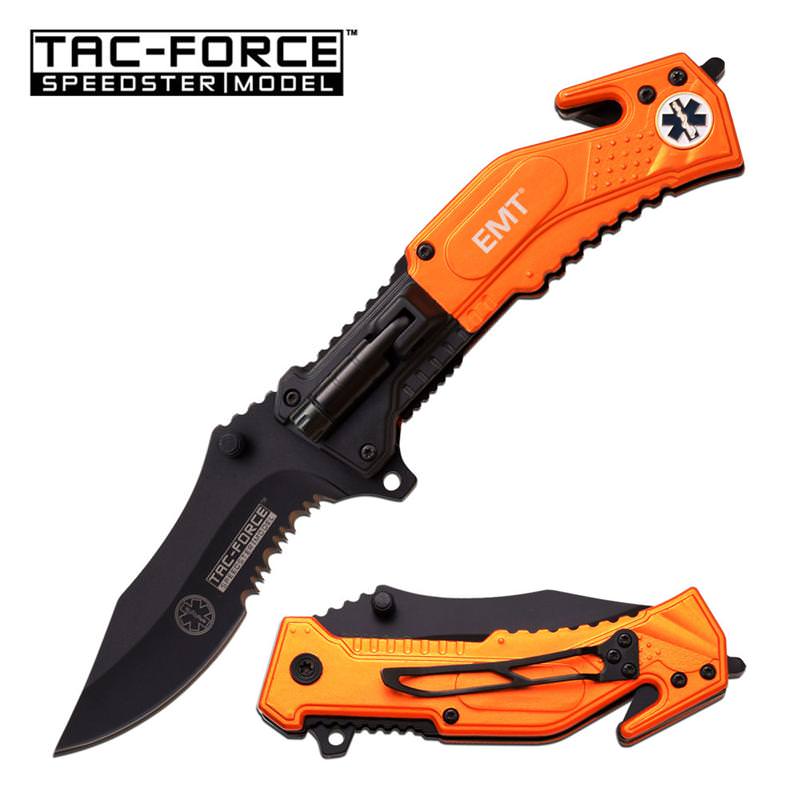 EMT Tactical Rescue Spring Assist Pocket Knife With LED Light