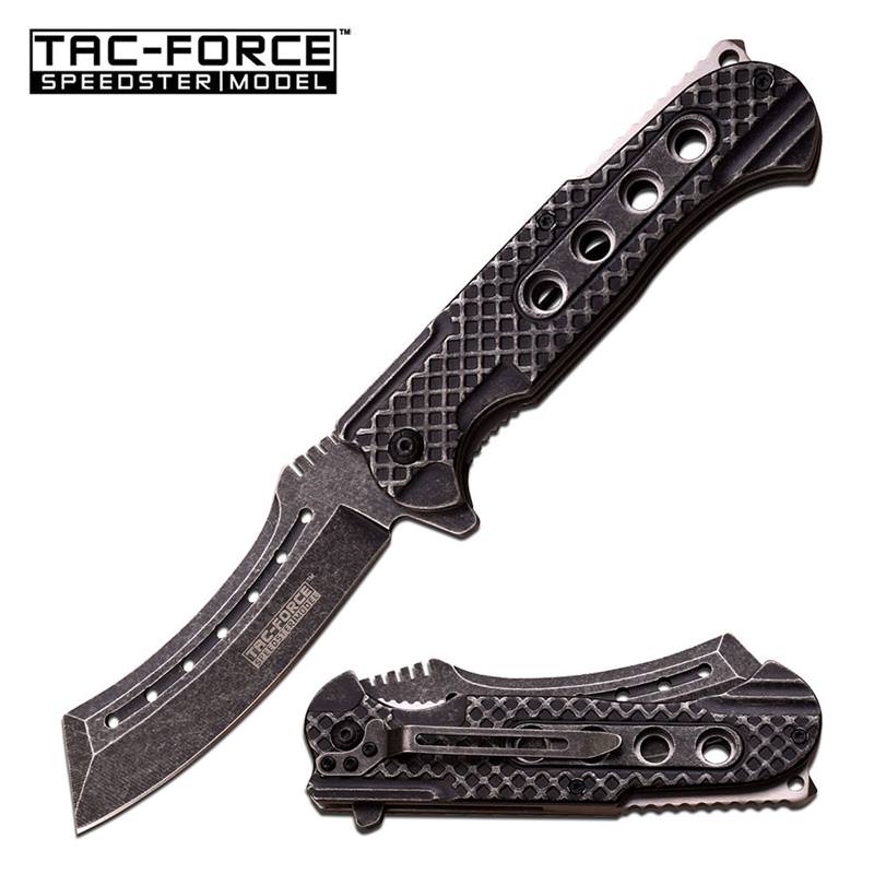 Stonewash Cleaver Blade EDC Spring Assisted Folding Knife