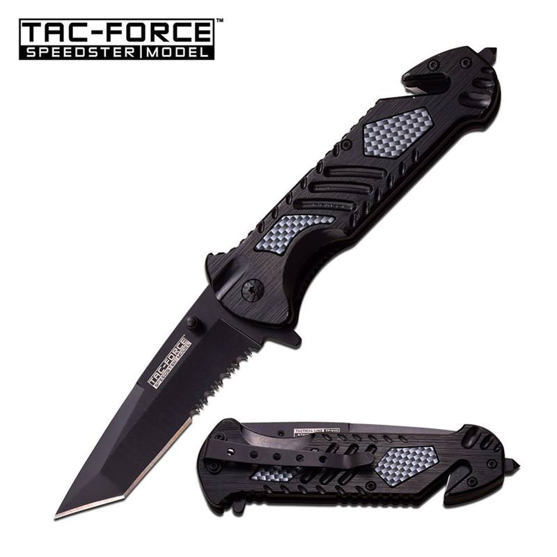 Tac Force Black Carbon Fiber Tanto Blade Tactical Rescue Spring Assist Knife